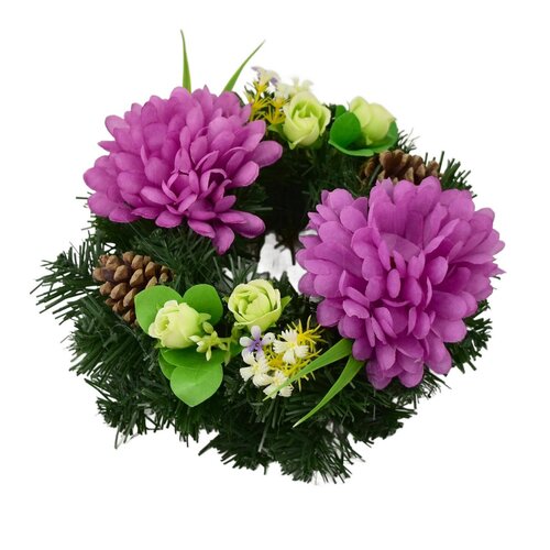 Coroană funerară Crizanteme violete, 20 cm