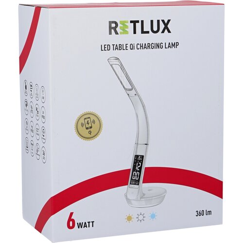 Retlux RTL 203 Lampa stołowa LED z wyświetlaczem i ładowaniem Qi biały, 6 W