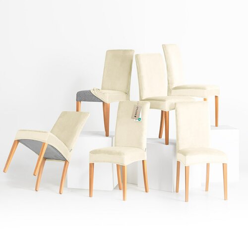 Restilo Натяжний чохол на стілець Sento кремовий, 48 x 48 x 58 + 10 см, комплект 6 шт.
