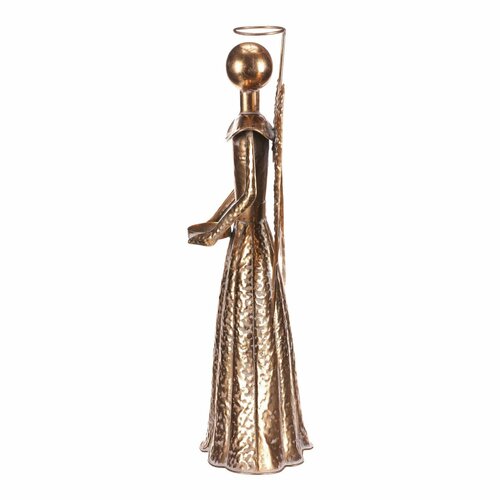 Świąteczna dekoracja metalowa Anioł 49 cm, kieliszek na świeczkę tealight, złoty
