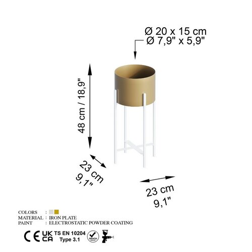 Suport metalic pentru flori GED-026-C Aurum, alb/dorat