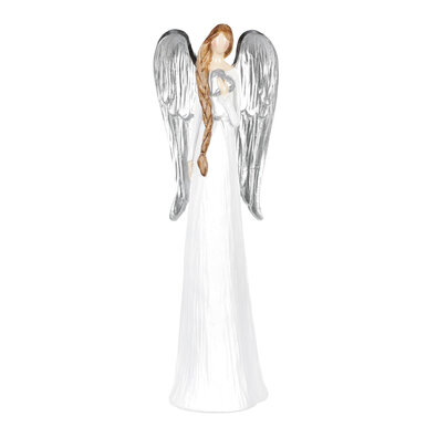 Anděl se stříbrnými křídly, 10 x 30 x 7 cm, polyresin
