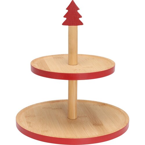 Bambuszos süteményes tálca 2 emeletes, piros