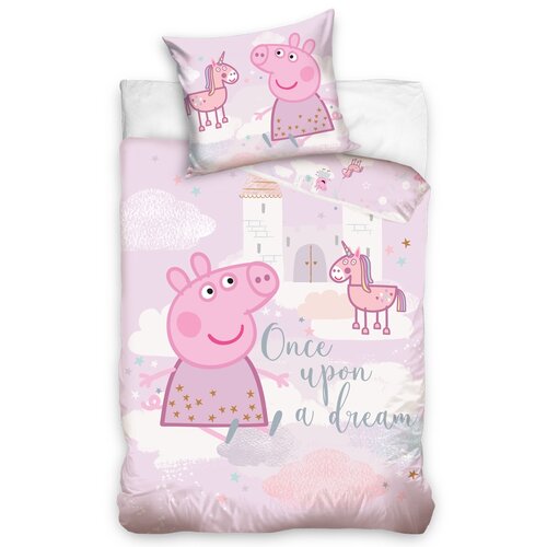 Lenjerie de pat din bumbac pentru pătuț Purcelușa Peppa Visul roz, 100 x 135 cm, 40 x 60 cm