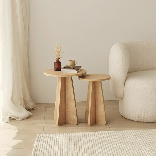 Set Beistelltische Mushroom Sapphire Oak, 2 Stück