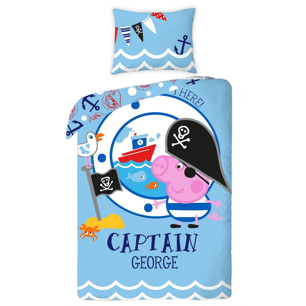 Halantex Detské bavlnené obliečky Prasiatko George captain, 140 x 200 cm, 70 x 80 cm