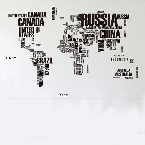 Decoraţiune autoadezivă Harta lumii din litere