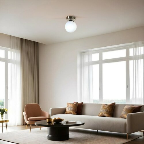 Lampa sufitowa Yeni Can Tekli Mat Krom Beyaz Camli Avize, biały