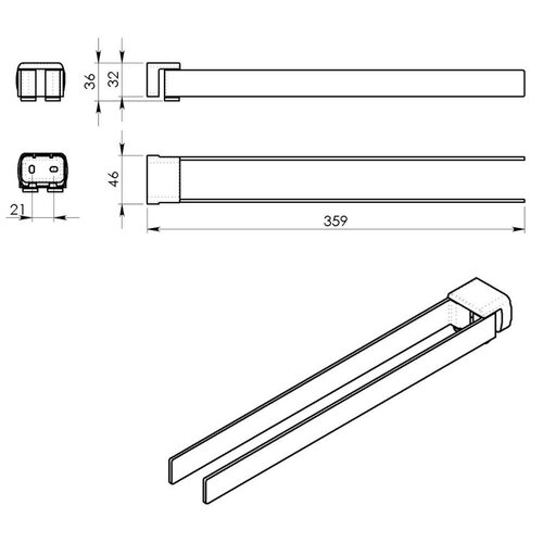 Suport dublu pivotant pentru prosoape GEDY PI2314 Pirenei, 35 cm, negru mat