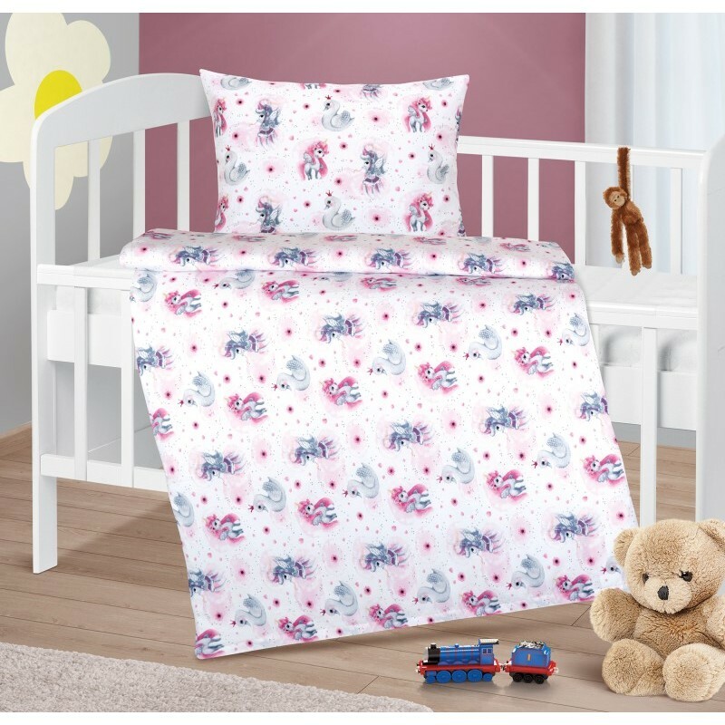 Bellatex Bawełniana pościel do łóżeczka Agata Unicorn różowy, 90 x 135 cm, 45 x 60 cm