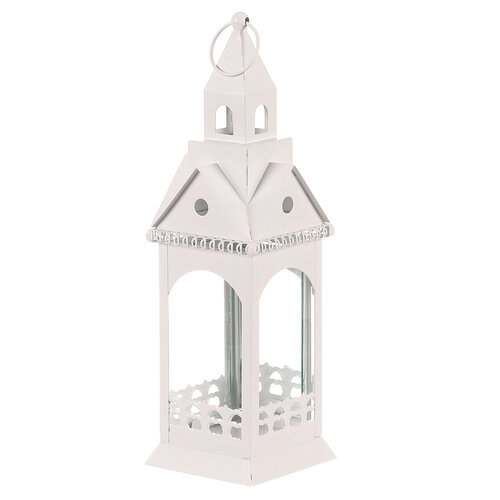 Fém lámpa, templomtorony, fehér, 30 cm