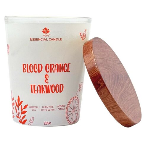 Lumânare Arome din sticlă cu capac metalic 255gBlood orange& Teakwood