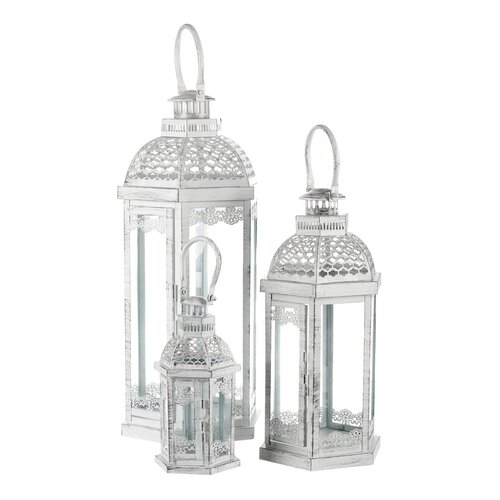 Set de 3 felinare metalice Magnificenza, albe