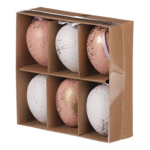 Set of artificial Easter eggs, gold decorated,pink and white, 6 pcs