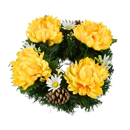 All Souls' Day wreath Yellow chrysanthemums, 20 cm