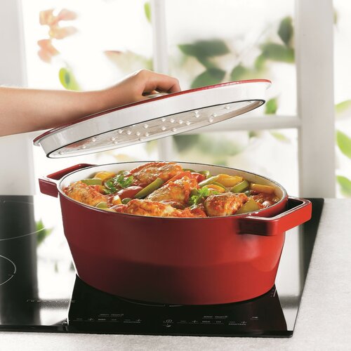 Pyrex Litinový kastrol s poklicí 6 l, 33 x 25 cm, červená