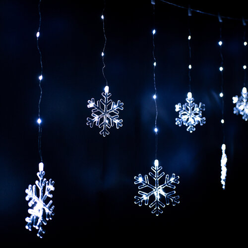Зовнішня світлова гірлянда Snowflakes, 200x60см, LED, холодна біла, таймер, 8 функцій, на батарейках