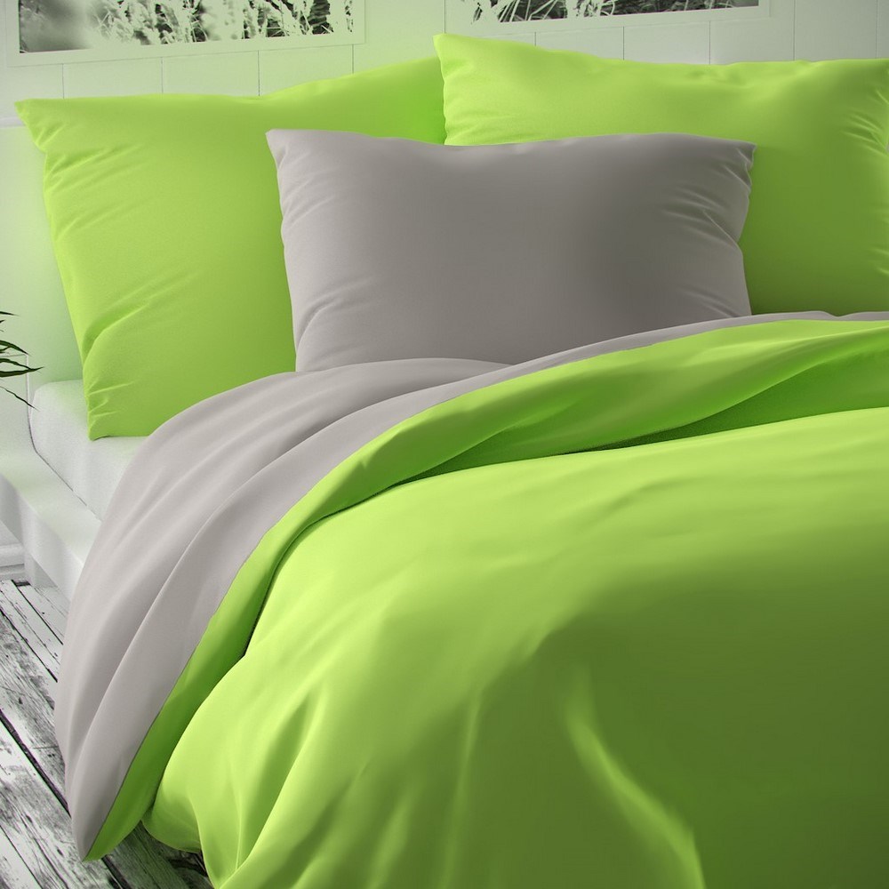 Kvalitex Saténové povlečení Luxury Collection světle zelená/světle šedá, 140 x 220 cm, 70 x 90 cm