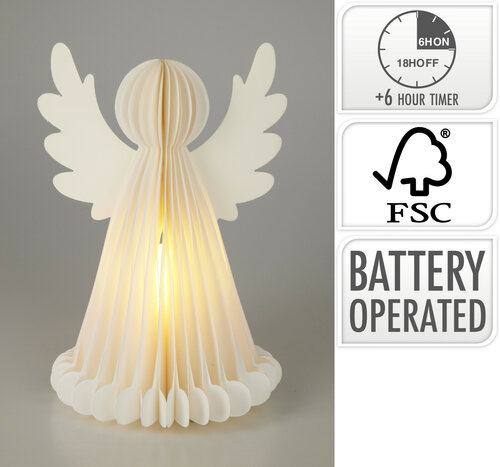 Svítící vánoční dekorace Anděl, 28 cm, 6 LED, na baterie, časovač