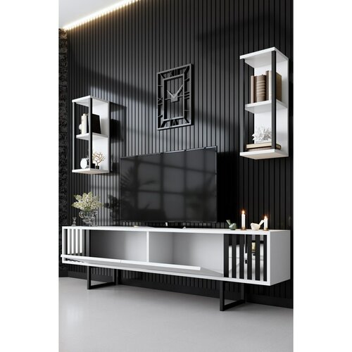 Chrome White and Black TV-asztal polcokkal