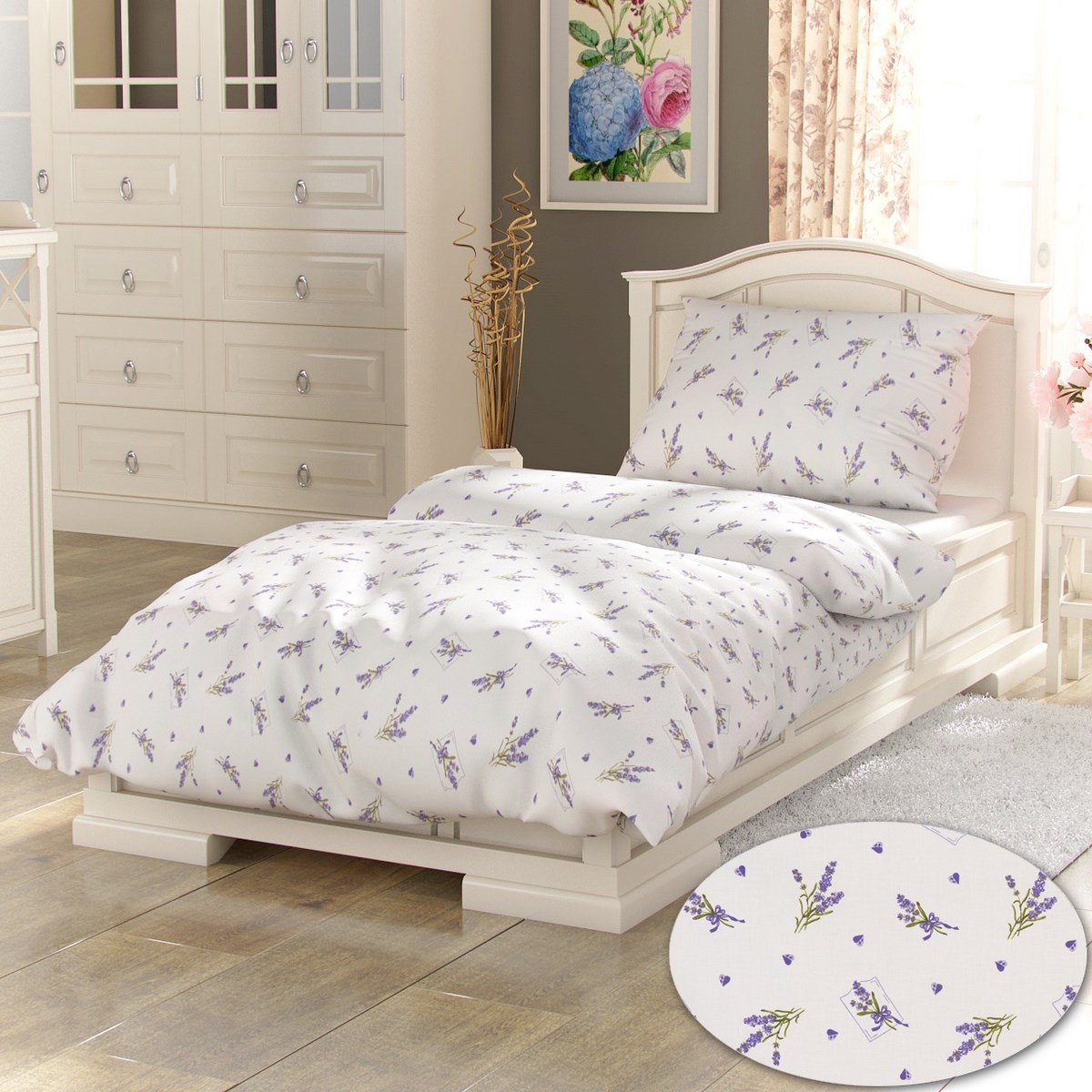 Kvalitex bavlna povlečení Provence Collection Lavender bílá 140x200 70x90