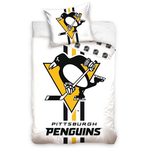 Pościel bawełniana NHL Pittsburgh Penguins White, 140 x 200 cm, 70 x 90 cm