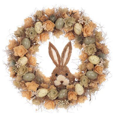 Wieniec wielkanocny Brązowy zając z kwiatami i jajkami, śr. 45 cm, 45 x 45 x 9 cm
