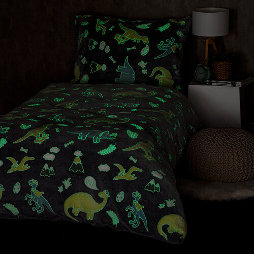 Lenjerie de pat luminoasă din microflanel4Home Dino, 140 x 200 cm, 70 x 90 cm