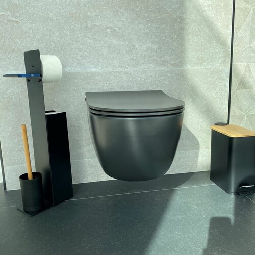 Suport pentru hârtie igienică cu perie și suport Spirella Yoni 67 x 22 x 12 cm, negru