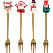 Set of 4 gold forks with Christmas decoration