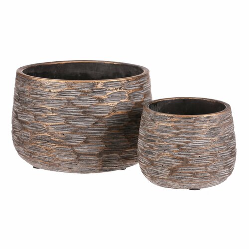 Betonübertopf-Set Rille, 2 Stück, grau, Höhe 12 cm