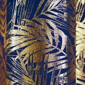 Restilo Draperie Velvet golden Leaves indigo, 140 x 245 cm