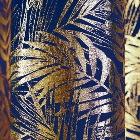 Restilo Záves Velvet Golden Leaves indigo, 140 x 245 cm