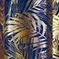 Restilo Záves Velvet Golden Leaves indigo, 140 x 245 cm