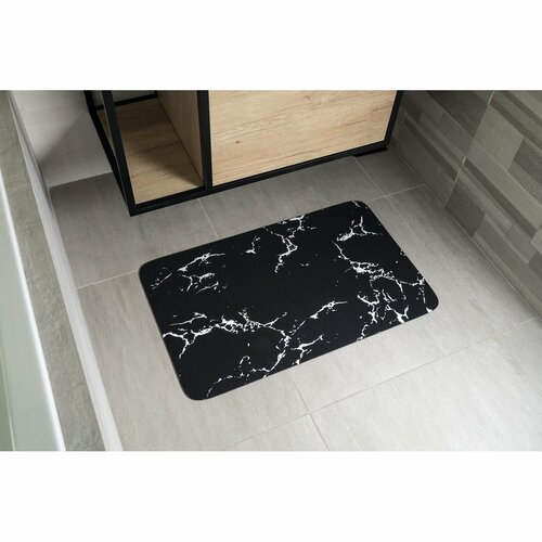 AQUALINE PCD011 Badezimmermatte 50 x 80 cm, Schwarz/Marmor