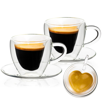 4Home Thermo-Glastasse mit Untertasse Heart Hot&Cool 150 ml, 2 Stück