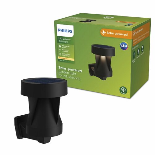 Zewnętrzna solarna lampa ścienna LED Philips Averyczarna, 1,8 W, 200 lm, 2700 K