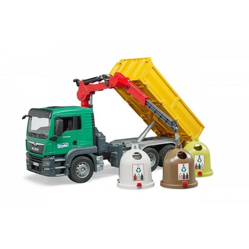 Bruder MAN teherautó újrahasznosító konténerekkel és üvegekkel, 54,5 x 18,5 x 27 cm