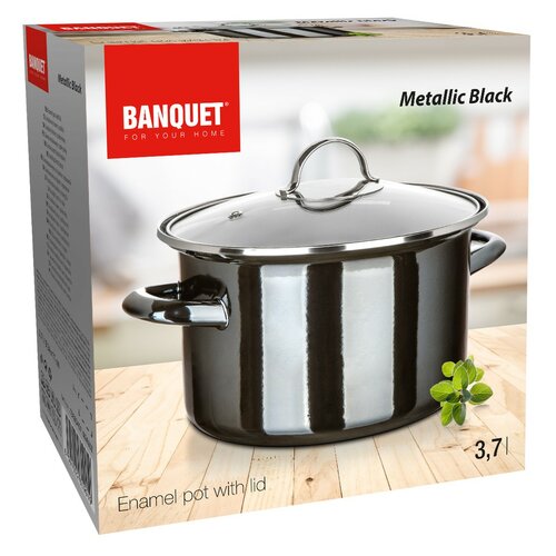 Banquet Emailed pot METALLIC Black 24 cm, 3,7 l, spoklicí