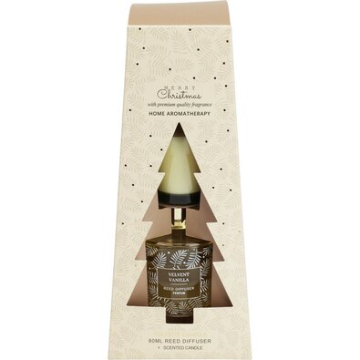 Darilni set difuzorja in svečke Merry ChristmasVelvent vanilla, 2 kos