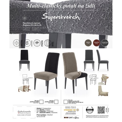 Husă scaun multielastică Martin gri închis, 60 x 50 x 60 cm, set 2 buc.