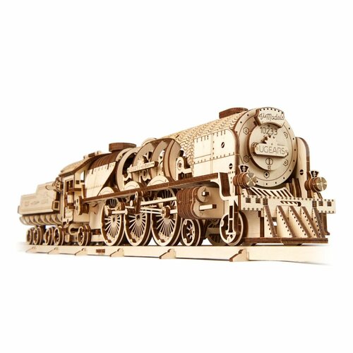 Ugears 3D drevené mechanické puzzle V-Express parná lokomotíva 4-6-2 s tendrom