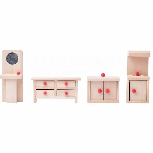 Woody Zweistöckiges Puppenhaus mit Balkon und Zubehör, 55 x 26 x 51,5 cm