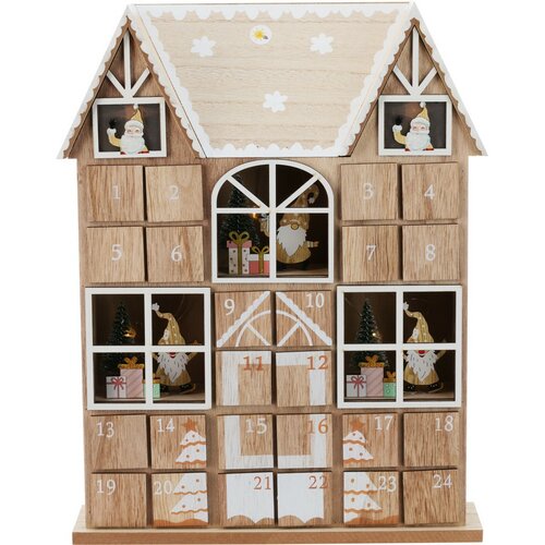 Adventni koledar z LED lučkami Santa´s houserjava, 29 x 7 x 37 cm