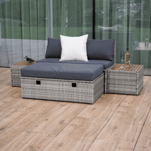 Set rattan de grădină DEBRA, gri/natural/crem