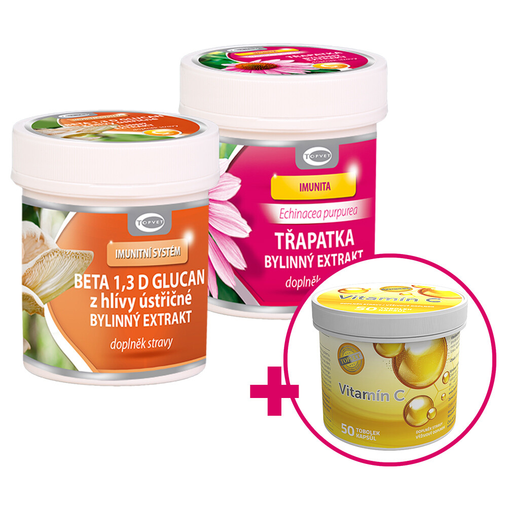 Topvet Výhodná sada bylinný extrakt Echinacea a Beta 1,3 D glucan + vitamín C ZADARMO
