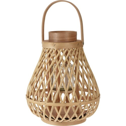 Rattan-Kerzenlaterne Almeria, 25 x 30 x 25 cm, Rattan + Glas