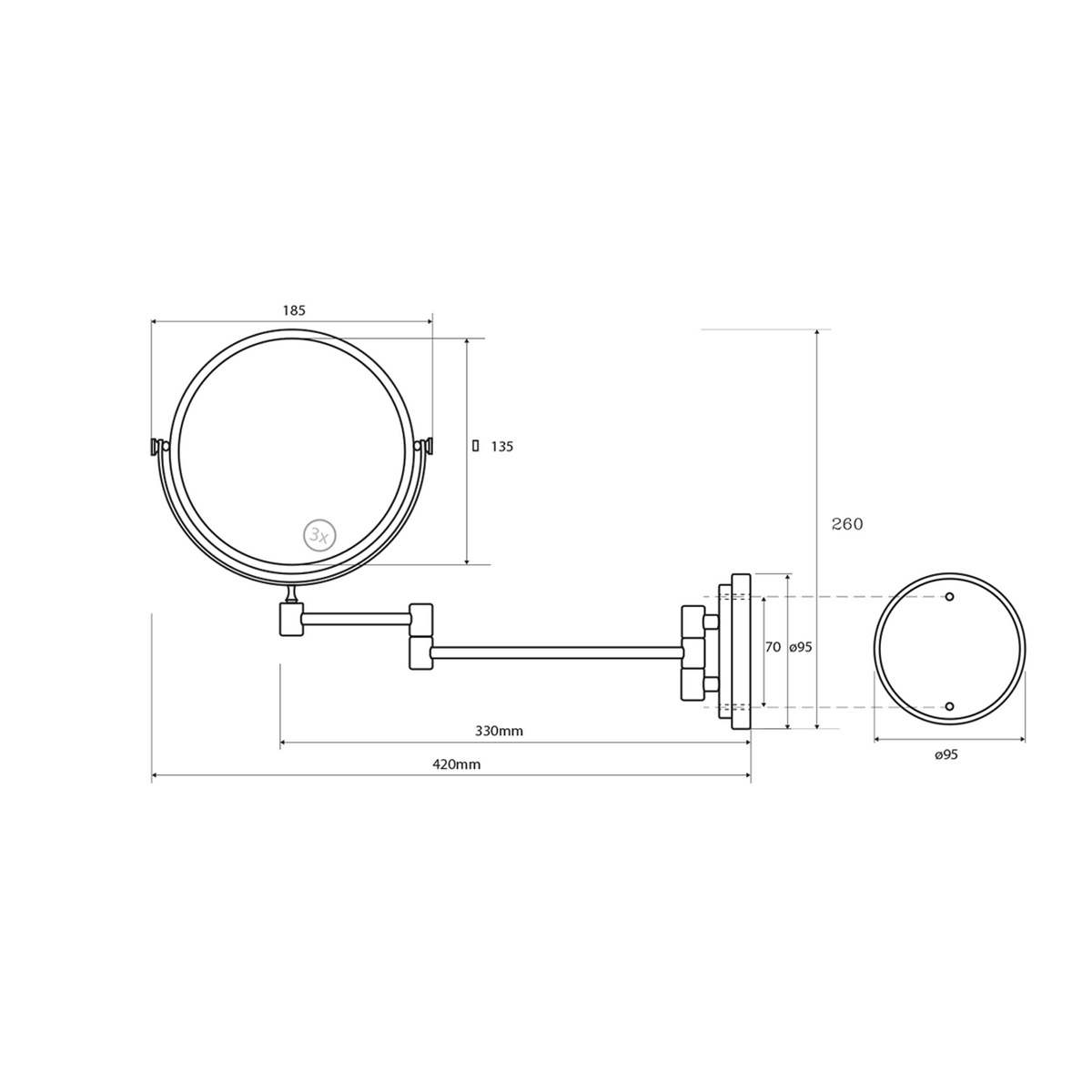 Obrázok SAPHO - X-ROUND E závesné kozmetické zrkadielko priemer 150mm, chróm (106301122) (XR005)