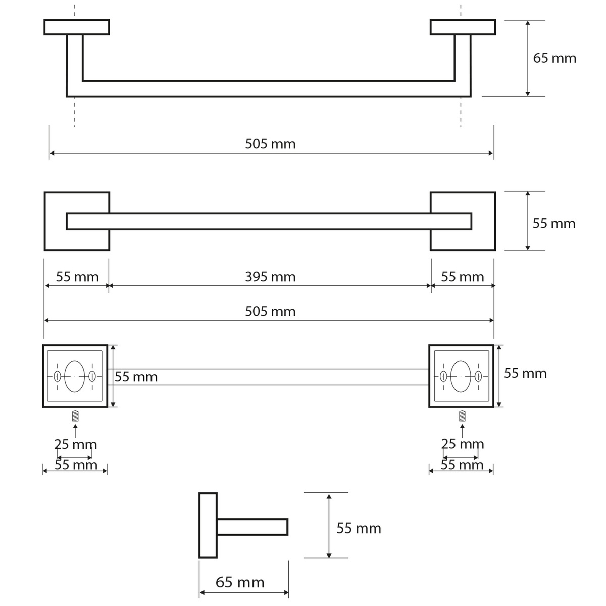 SAPHO XQ402 X-Square törölközőtartó 50 cm, ezüst termék 2. képe