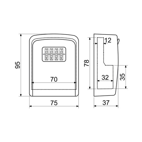 Sicherheitsstahlbox KB.G9 Schwarz, 7,5 x 9,5 x 3,7 cm